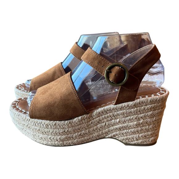 Seychelles Platform Wedge Sandals Size 7 Tan Suede Like Espadrilles Slingback - Picture 1 of 8
